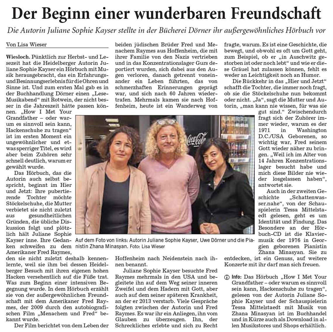 Artikel: „How I met your Grandfather” – Lesung in der Bücherei Dörner in Wiesloch