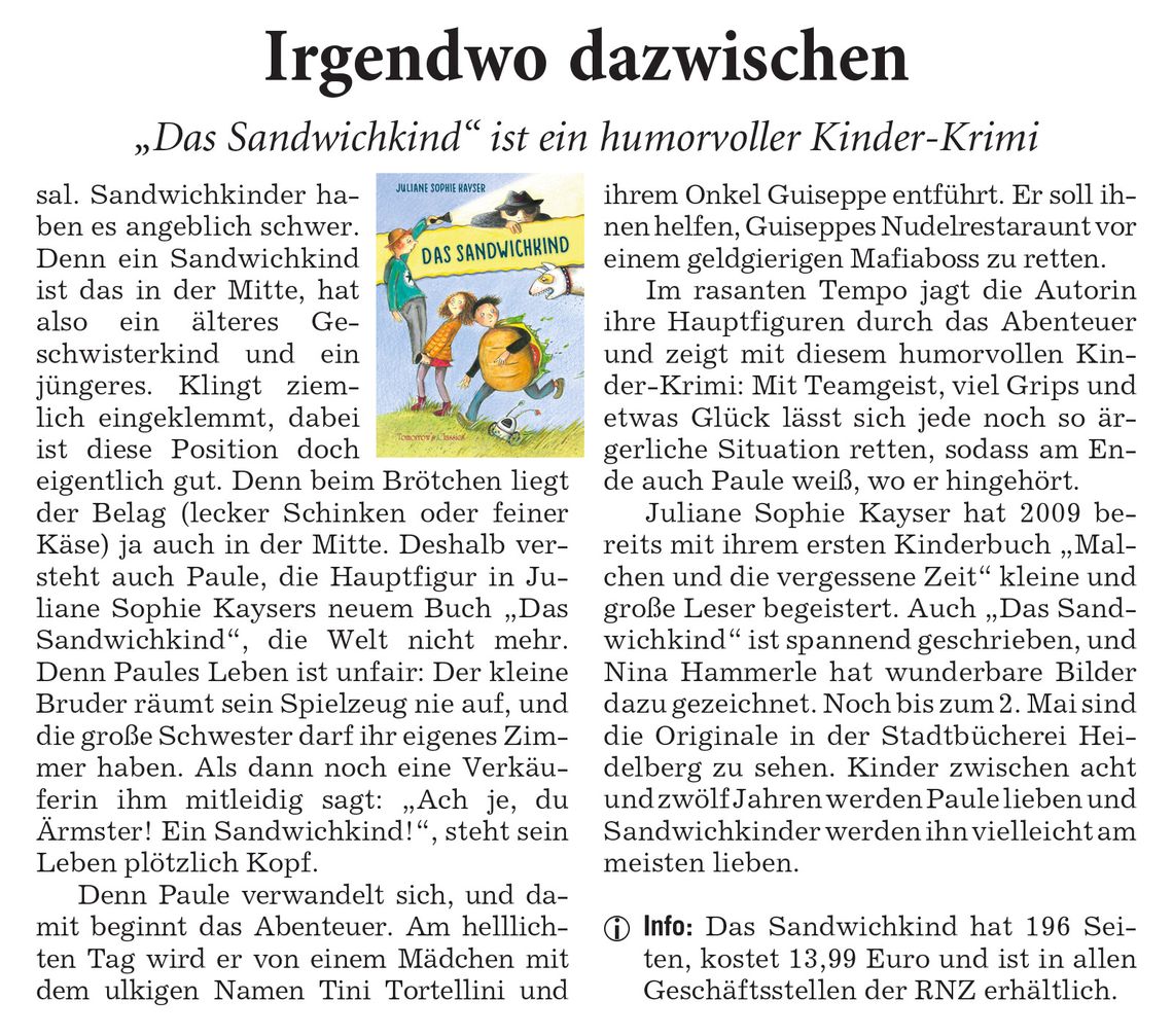 Artikel - „Das Sandwichkind” – Besprechung in der Rhein-Neckar-Zeitung