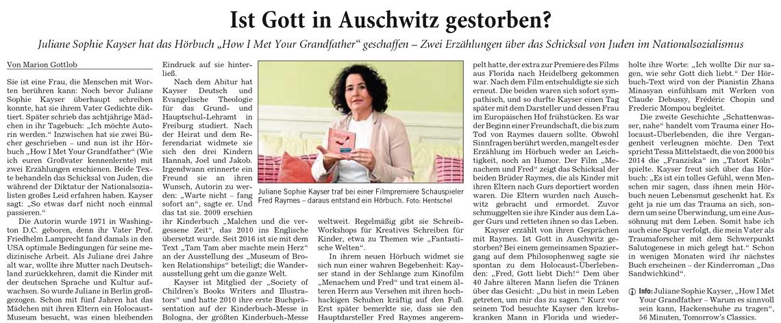 Artikel: „How I met your Grandfather” – Besprechung in der Rhein-Neckar-Zeitung